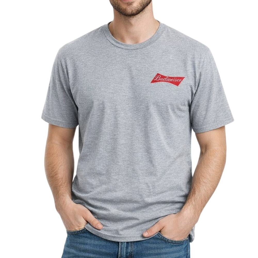 Budweiser Gray T Shirt Large Mens Short Sleeve Crewneck Comfort Casual